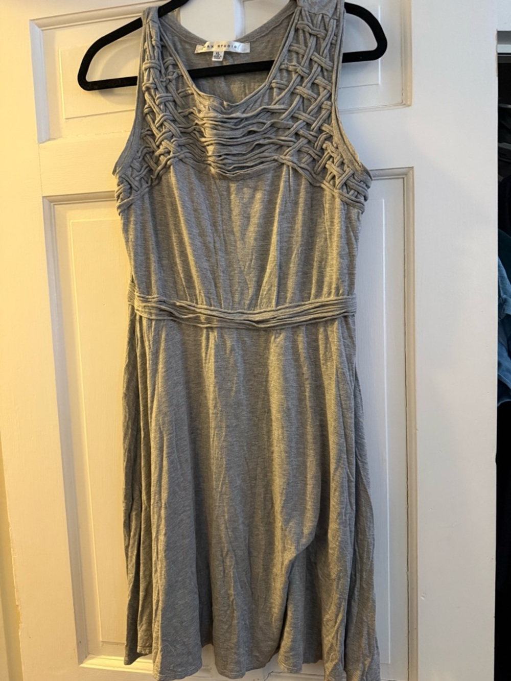 Max Studio Gray Sleeveless Midi Dress with Woven Yoke
